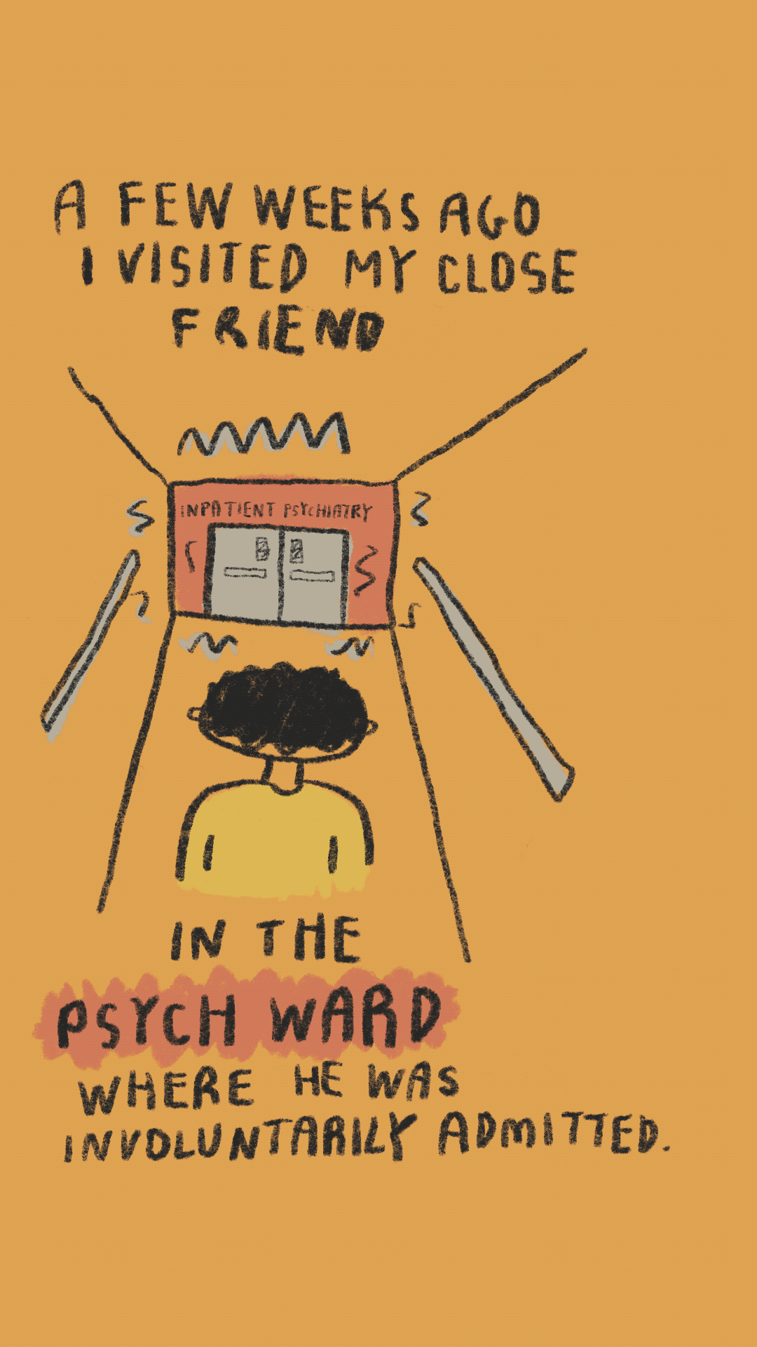 A few weeks ago I visited my close friend in the psych ward where he was involuntarily admitted.